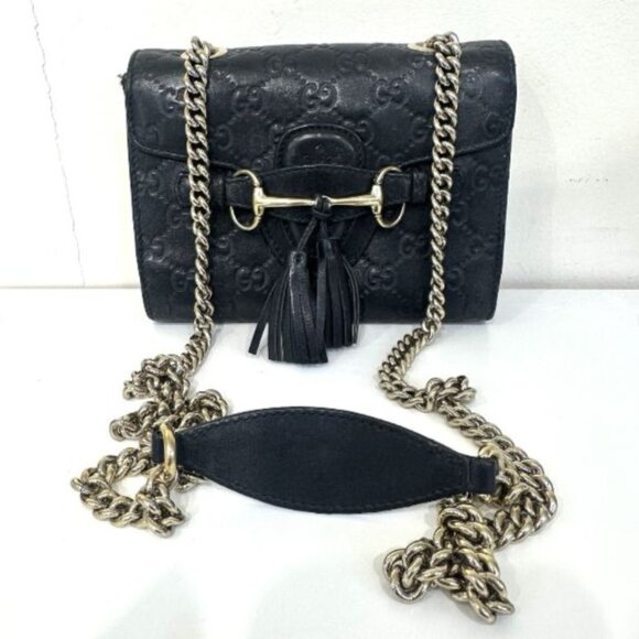 Gucci Emily Chain Crossbody Flap Horse Bit Bag Guccissima Black Leather Mini - Picture 1 of 5